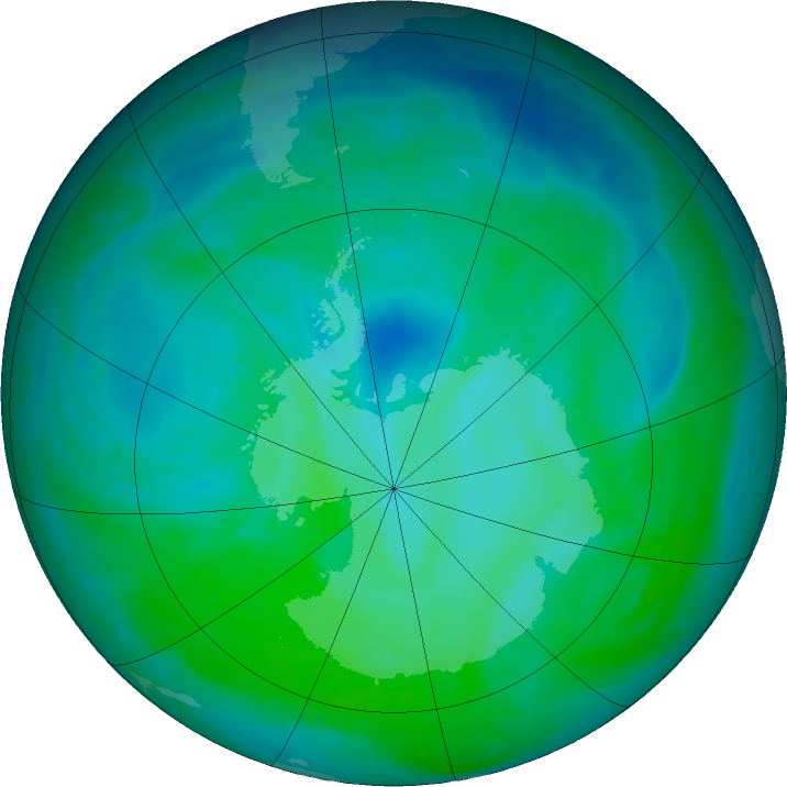 Antarctic ozone map for 24 December 2015